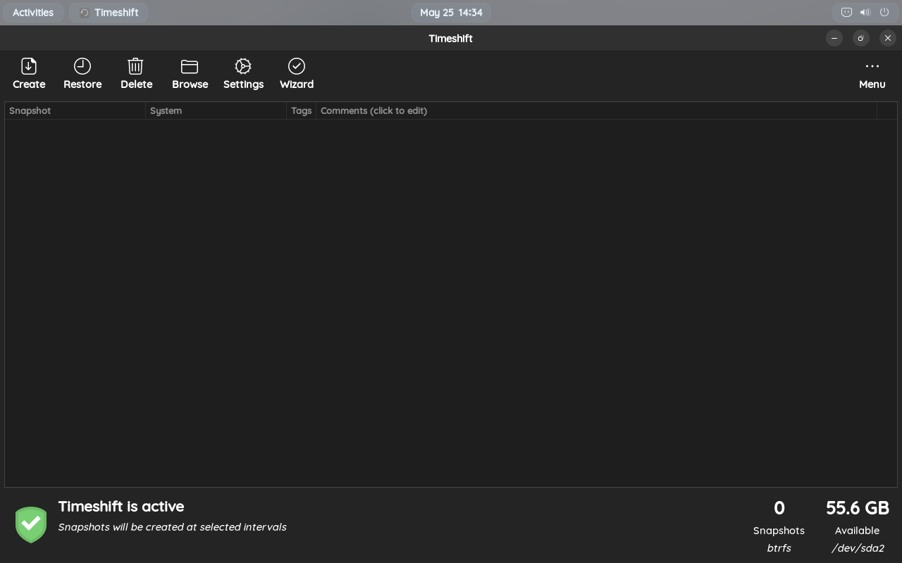 Timeshift Main Menu